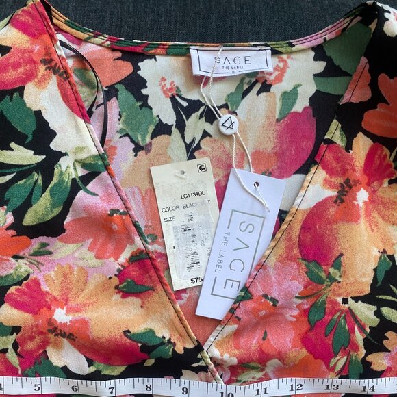 NWT Sage the Label Floral Wrap Front Blouse Bodysuit, Pink Red, Size S - Picture 7 of 8